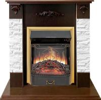 Электрокамин Hamburg с очагом Royal Flame Majestic FX Brass, темный орех и сланец 