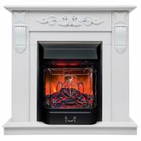 Электрокамин Dominica WT с очагом от RealFlame Majestic Lux Black RC, белый матовый 