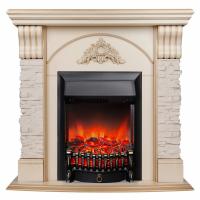 Электрокамин Athena WT с очагом от RealFlame Fobos Black, шпон беленый дуб с патиной и сланец бежевый