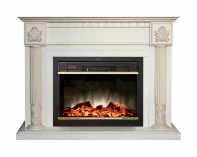 Электрокамин Imperia 26 WT с очагом от RealFlame Moonblaze Lux Bl/Br, белый дуб с золотой патиной