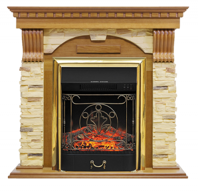 Электрокамин Dublin с очагом Royal Flame Majestic Brass FX, дуб и сланец 
