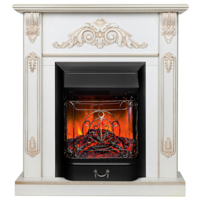 Электрокамин Anita WT с очагом от RealFlame Majestic Lux Black, белый дуб с патиной