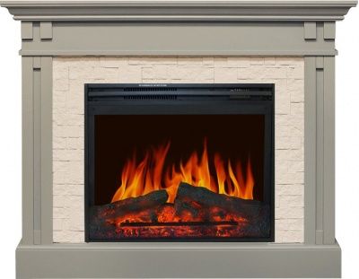 Электрокамин Cambridge с очагом Jupiter FX New Royal Flame, сланец бежевый и серый шпон