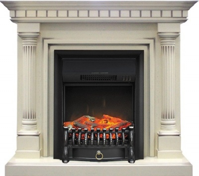 Электрокамин Dallas с очагом Fobos Black FX, слоновая кость с патиной Royal Flame