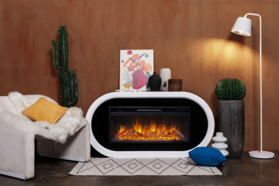 Электрокамин Ellips с очагом Vision 42 LOG LED Royal Flame, белый с черным