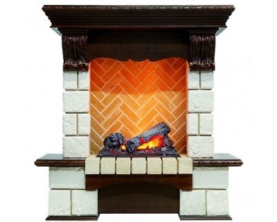 Электрокамин Pierre Luxe Decor с очагом Cassette 400 Dimplex, камень шампань и шпон темный дуб 