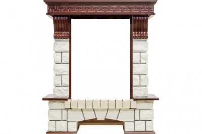 Портал Pierre Lux фронтальный под классические очаги Dimplex, темный дуб с белым камнем  (Высота 1060 мм)