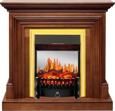 Электрокамин Bradford очагом Fobos FX M Brass Gold Flame, темный дуб