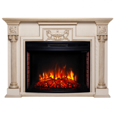 Электрокамин London 33 WT с очагом от RealFlame FireSpace 33 SIR, белый дуб с патиной