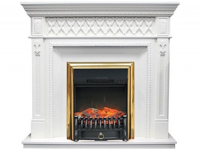 Электрокамин Alexandria с очагом Fobos Brass FX, белый дуб 