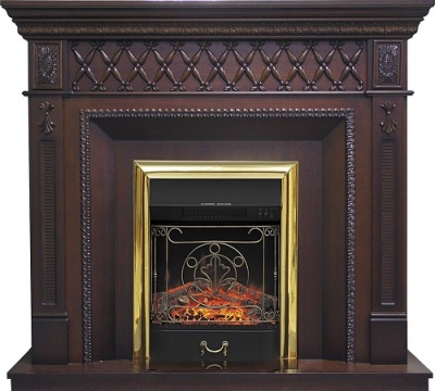 Электрокамин Alexandria с очагом Majestic Brass FX, махагон коричневый антик Royal Flame