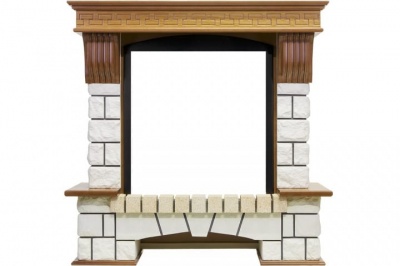 Портал Pierre Lux фронтальный под классические очаги Dimplex, дуб с белым камнем  (Высота 990 мм)