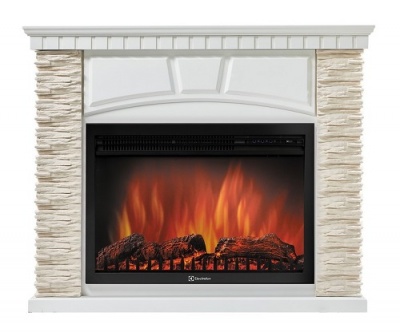 Каминокомплект Porto с широким очагом, белая эмаль и сланец белый Electrolux