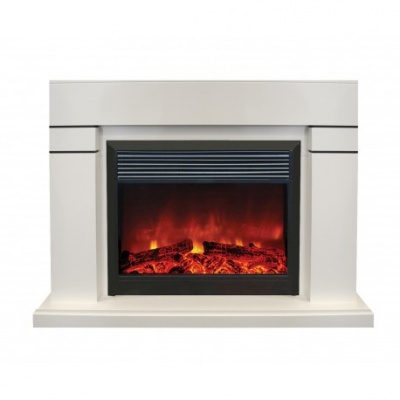 Электрокамин Lindelse 26 WT с очагом от RealFlame MoonBlaze Deluxe, белый