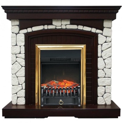 Электрокамин Glasgow с очагом Fobos Brass, темный дуб Royal Flame