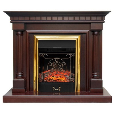 Электрокамин Dallas с очагом Majestic Brass FX, темный дуб Royal Flame